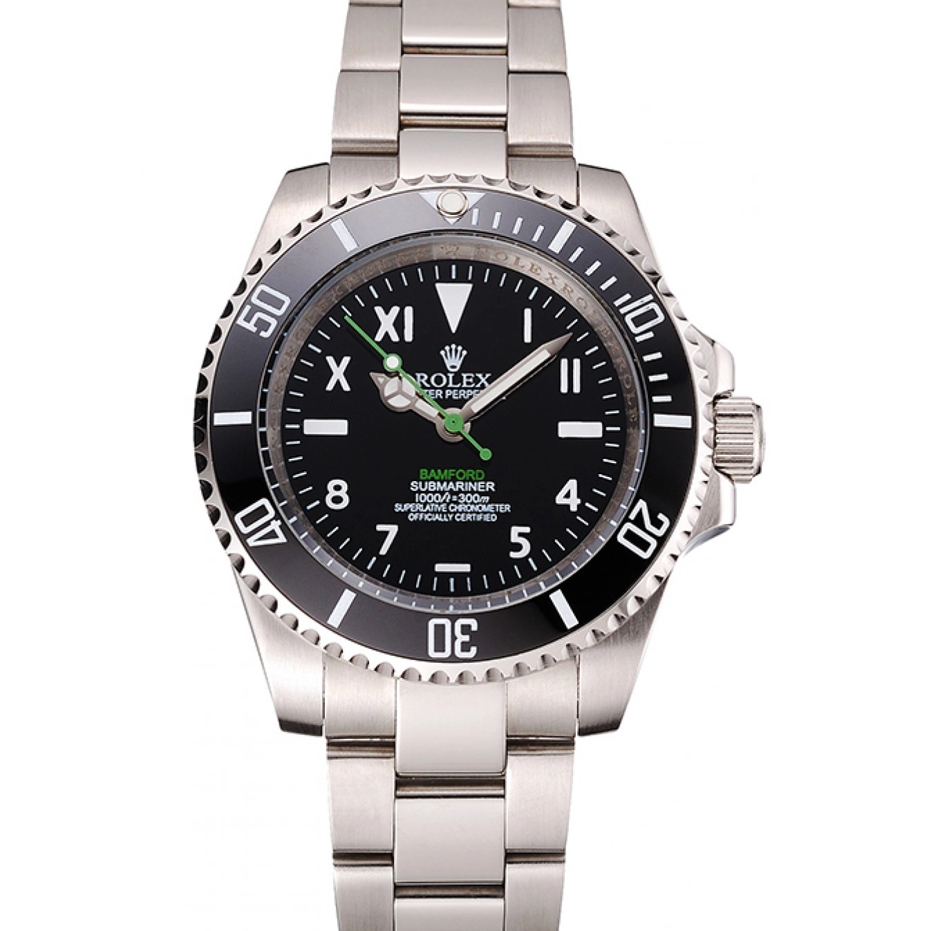 AAA replica watch Black Dial And Submariner Steel Bamford Bracelet Numerals Bezel Roman Case Black Rolex With Stainless 0702